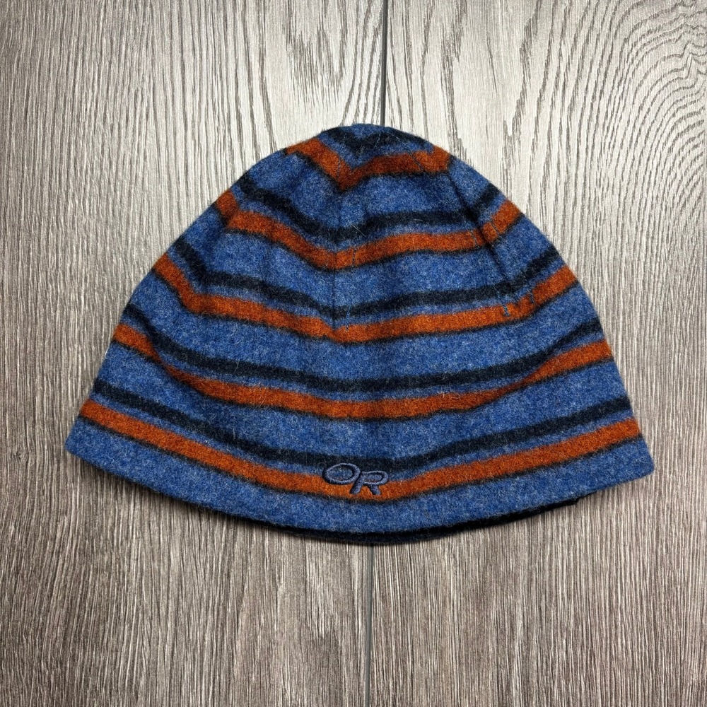 Outdoor Research Biscuit Beanie Mens Blue Orange Striped Merino Wool Hat V048